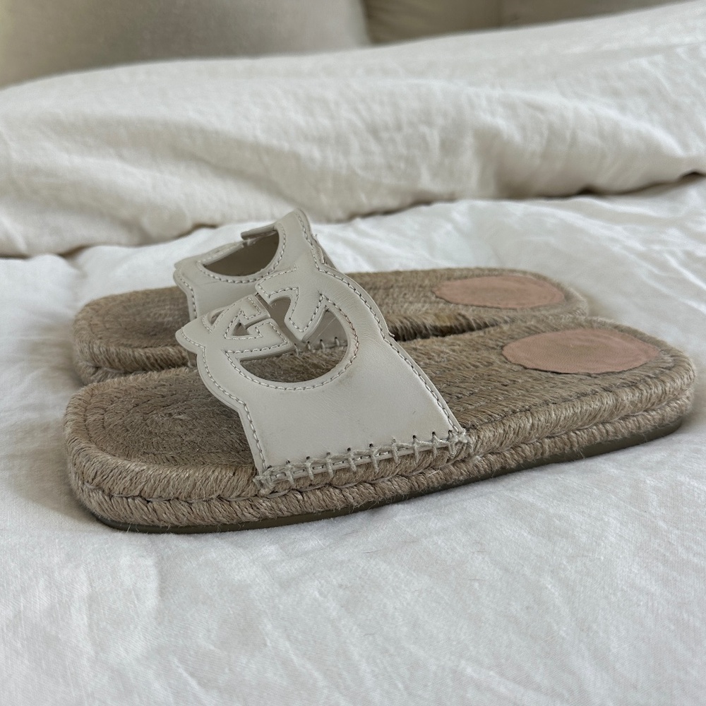 Gucci Cream Leather Interlocking G cut-out espadrilles, Size 37.5 - Picture 8 of 11
